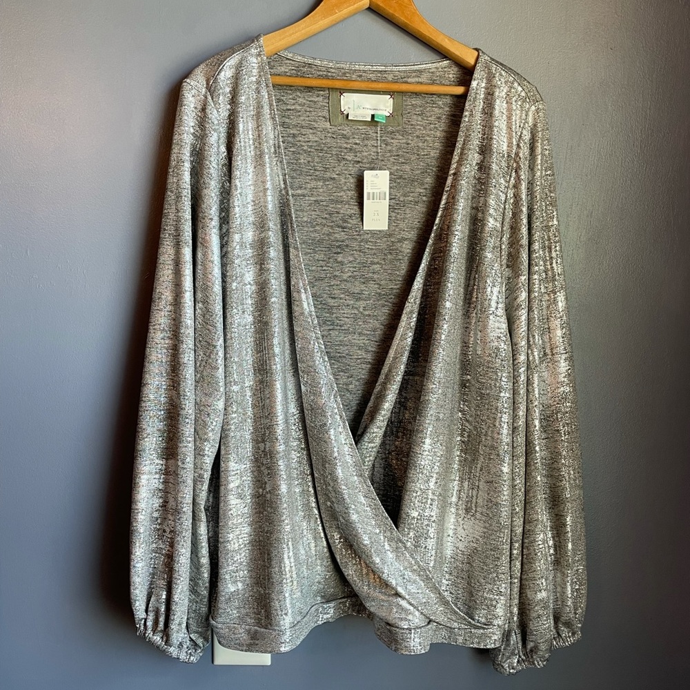 Anthropologie metallic wrap top